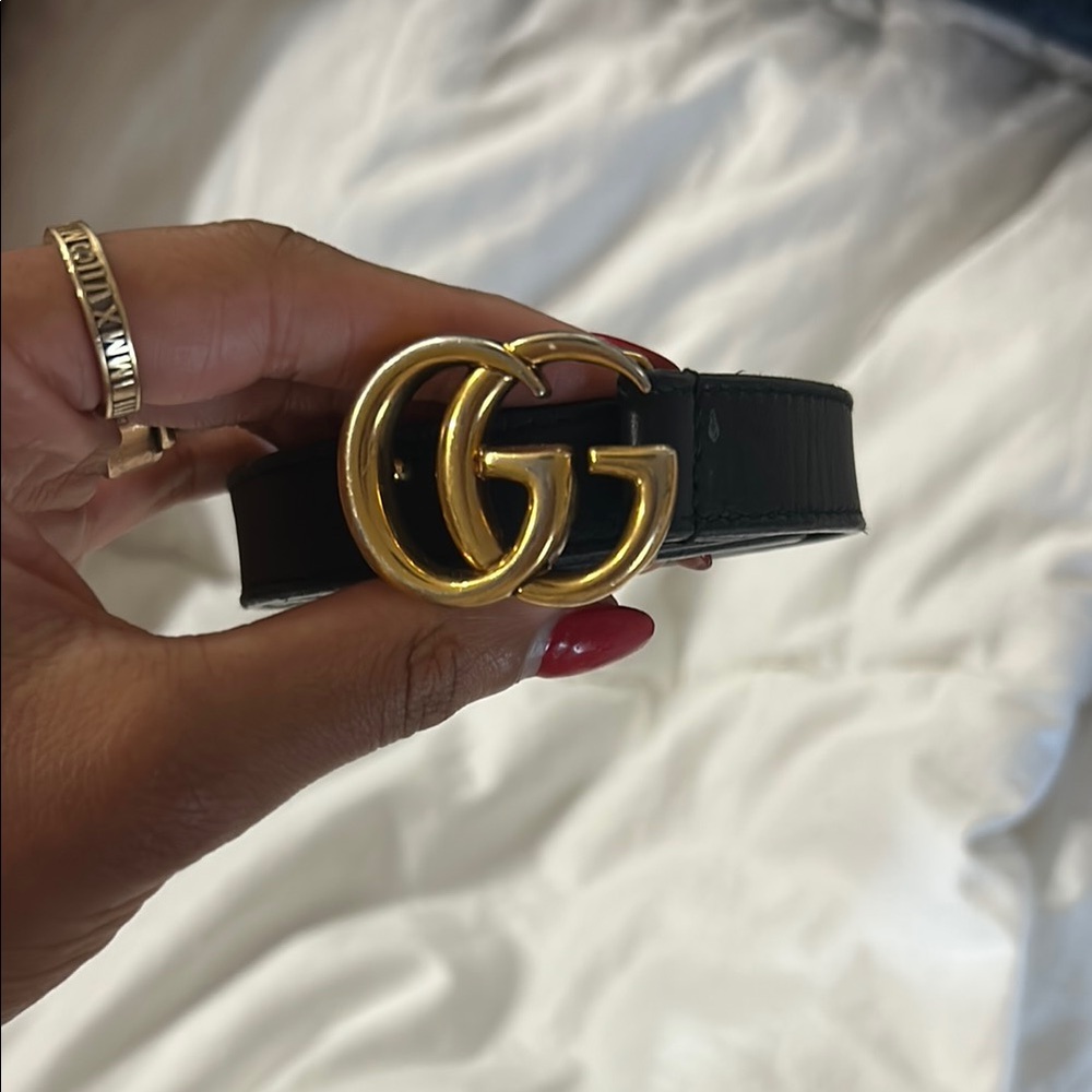 Gucci Marmont Black Leather Belt with Gold Buckle